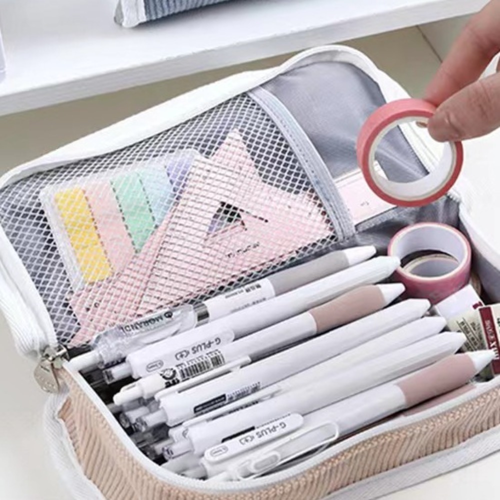 Aesthetic Large Pencil Case Pouch - Estojo de Papelaria Rosa Azul Cinza