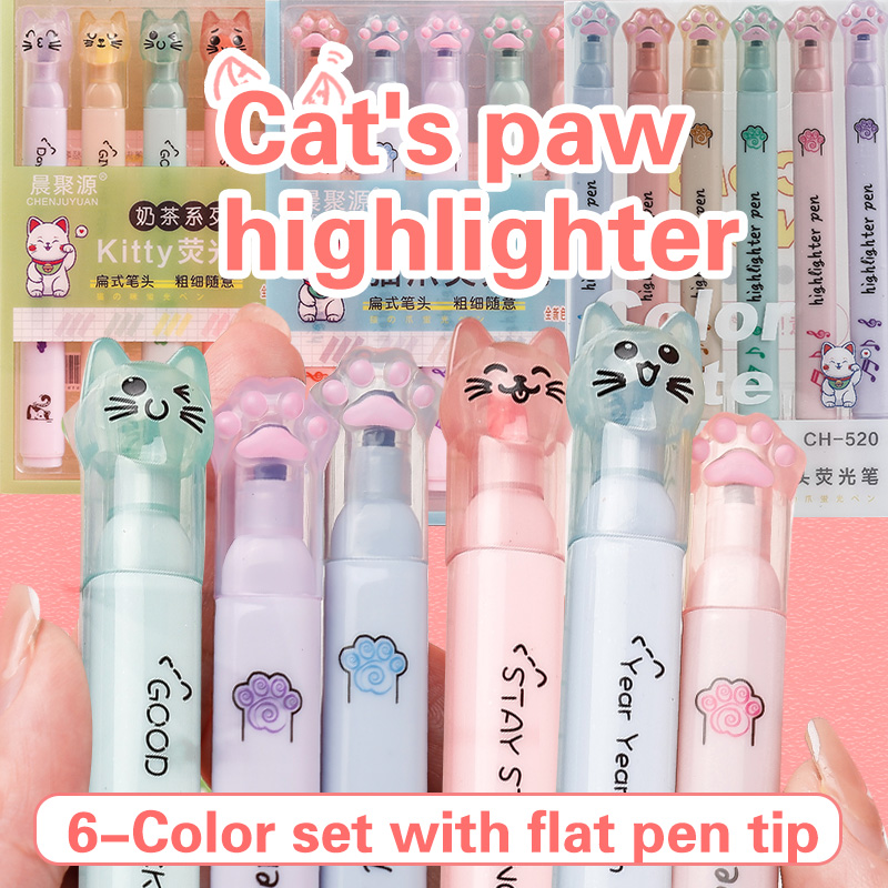 Pastel Highlighter Set Double Ended - 6 unidades/pacote kawaii gato garra pastel