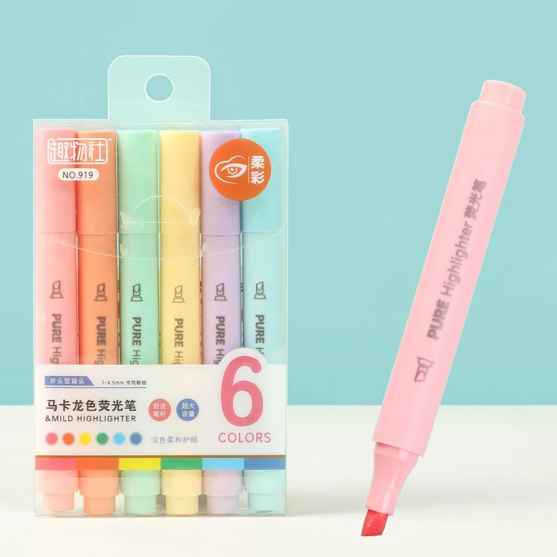 Pastel Highlighter Set Double Ended - Canetas iluminadoras pastel de 6 peças-conjunto