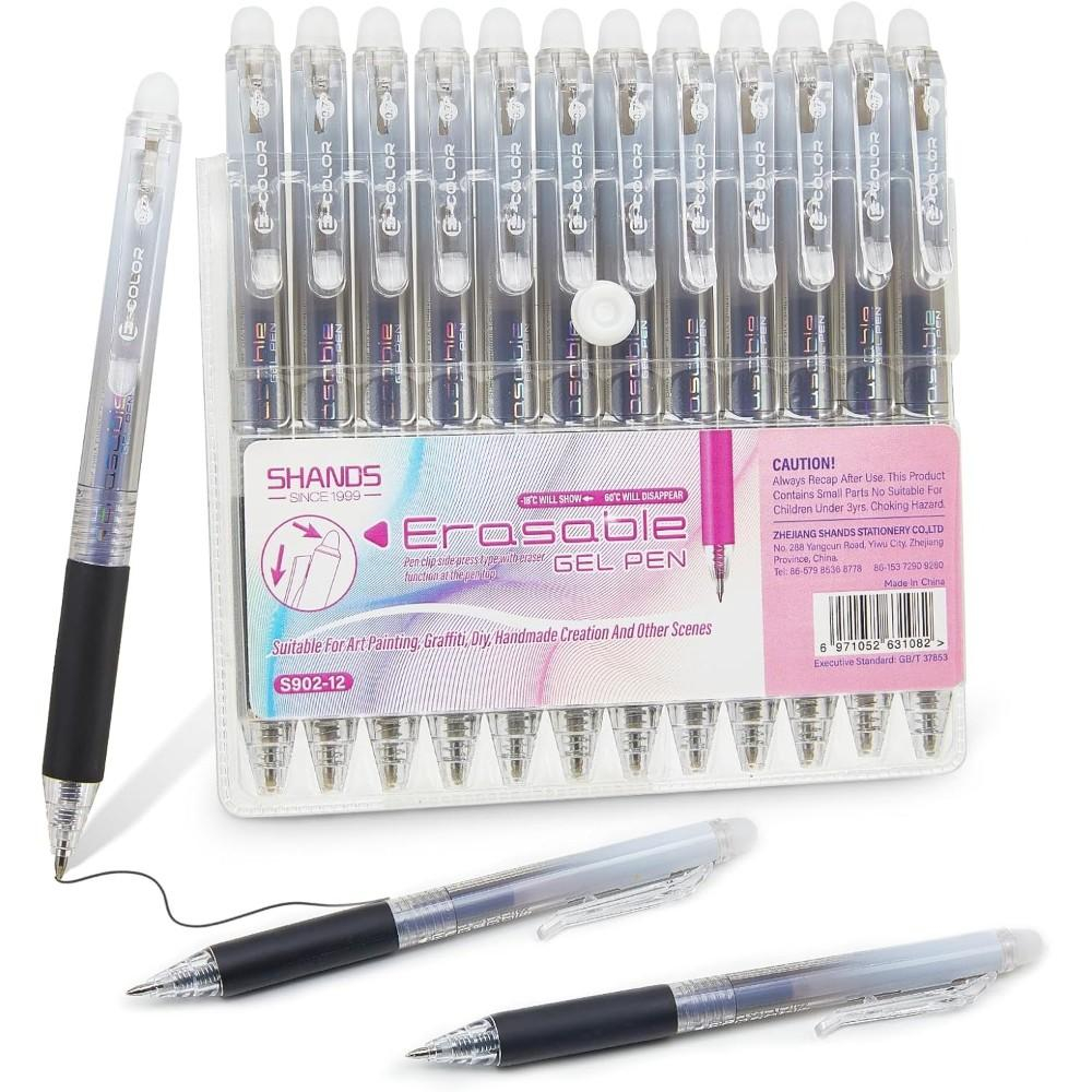 Retractable Eraser Pen Click - Pacote com 12 Canetas Gel Apagáveis