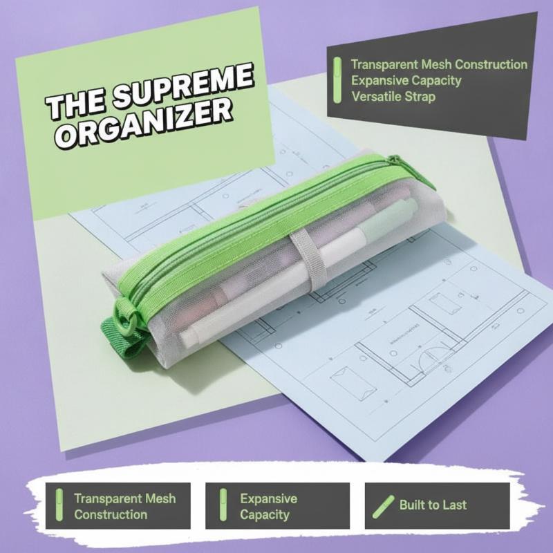 Clear Mesh Pencil Pouch For Exam - Estojo de Lápis em Malha Transparente