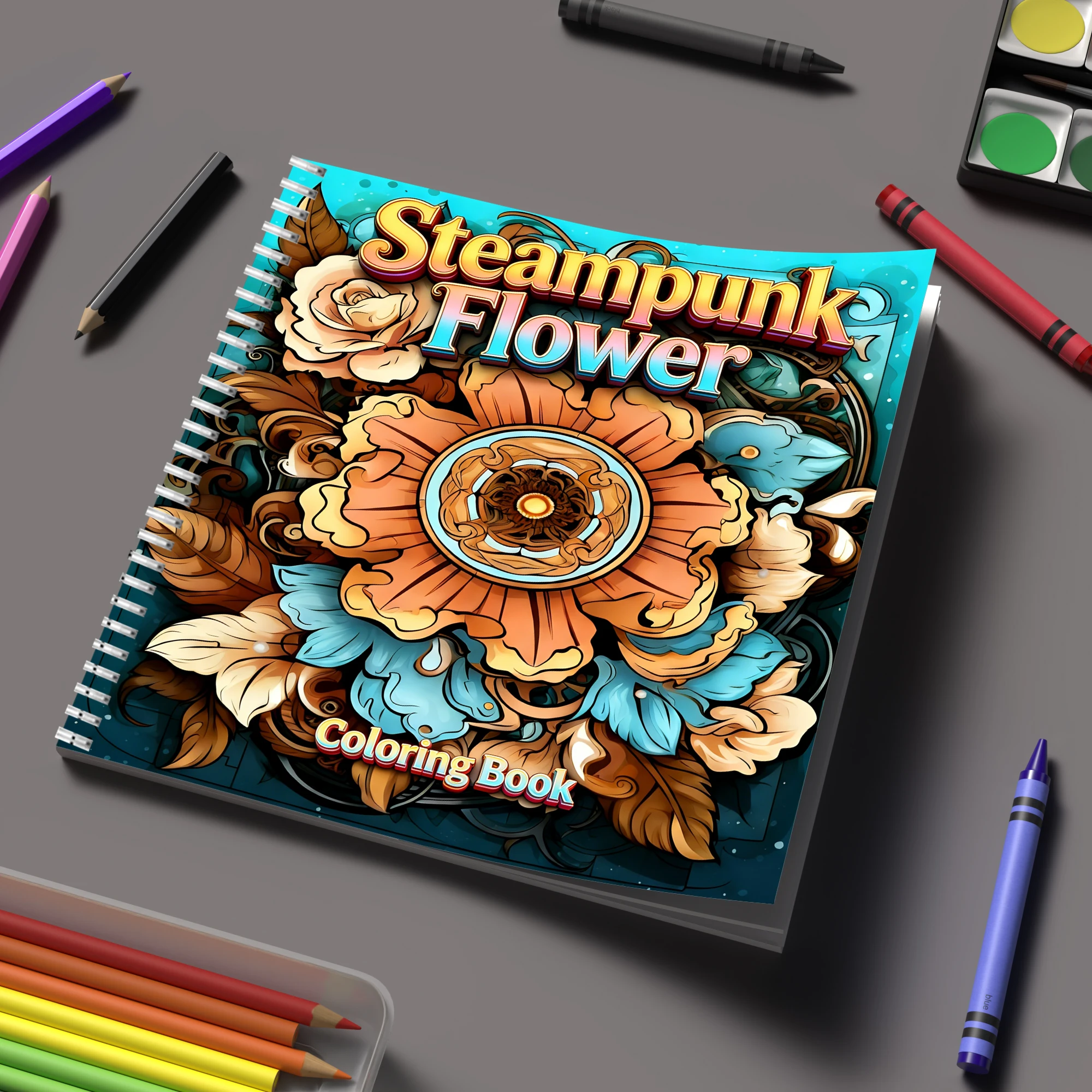 School Supplies - Livro de Colorir Flores Steampunk para