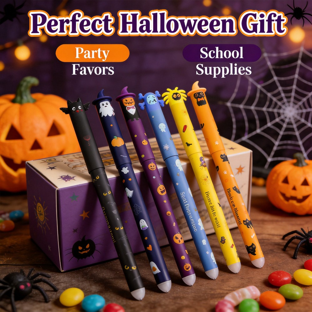 Retractable Eraser Pen Click - Canetas Gel Apagáveis de Halloween (1-6