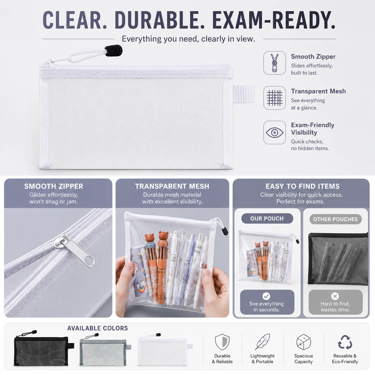 Estojo Transparente de Malha c - Clear Mesh Pencil Pouch For Exam avaliação e preço