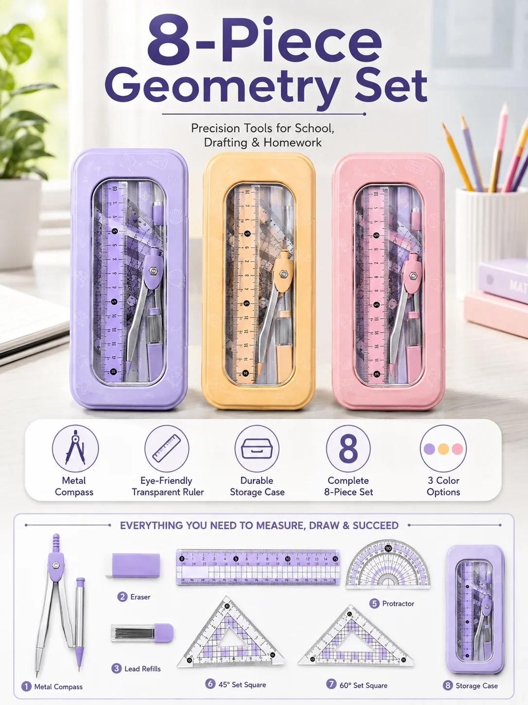 Conjunto de Geometria Matemáti - Math Geometry Set With Compass avaliação e preço