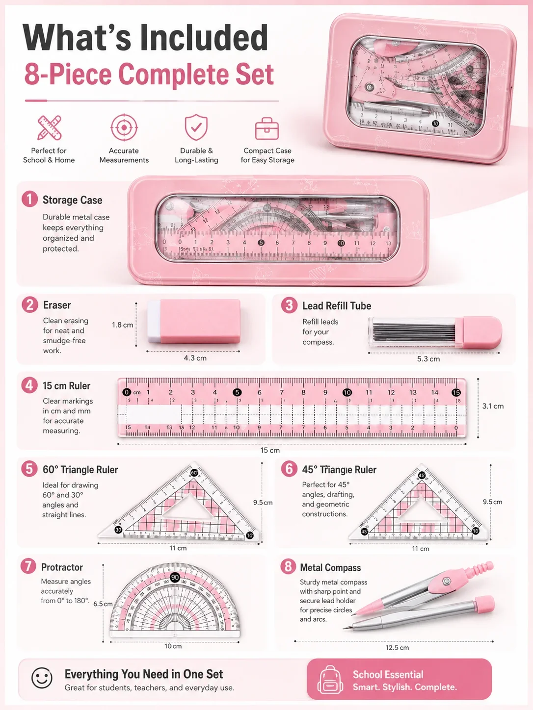Conjunto de Geometria Matemáti - Math Geometry Set With Compass avaliação e preço