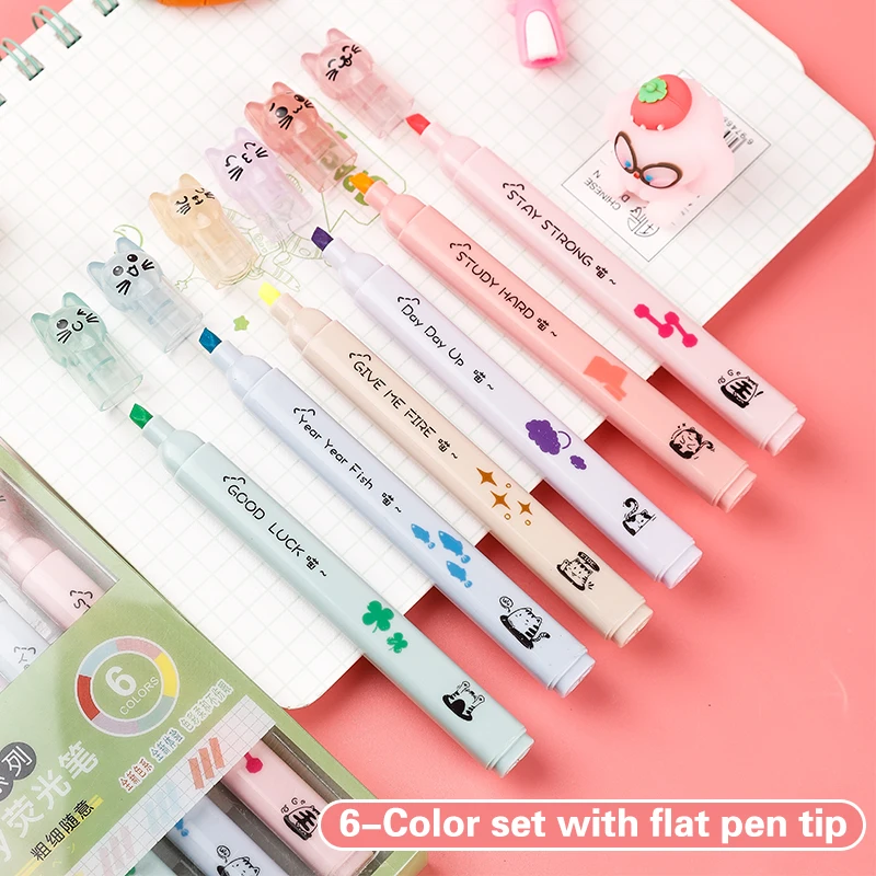 6 unidades/pacote kawaii gato  - Pastel Highlighter Set Double Ended avaliação e preço